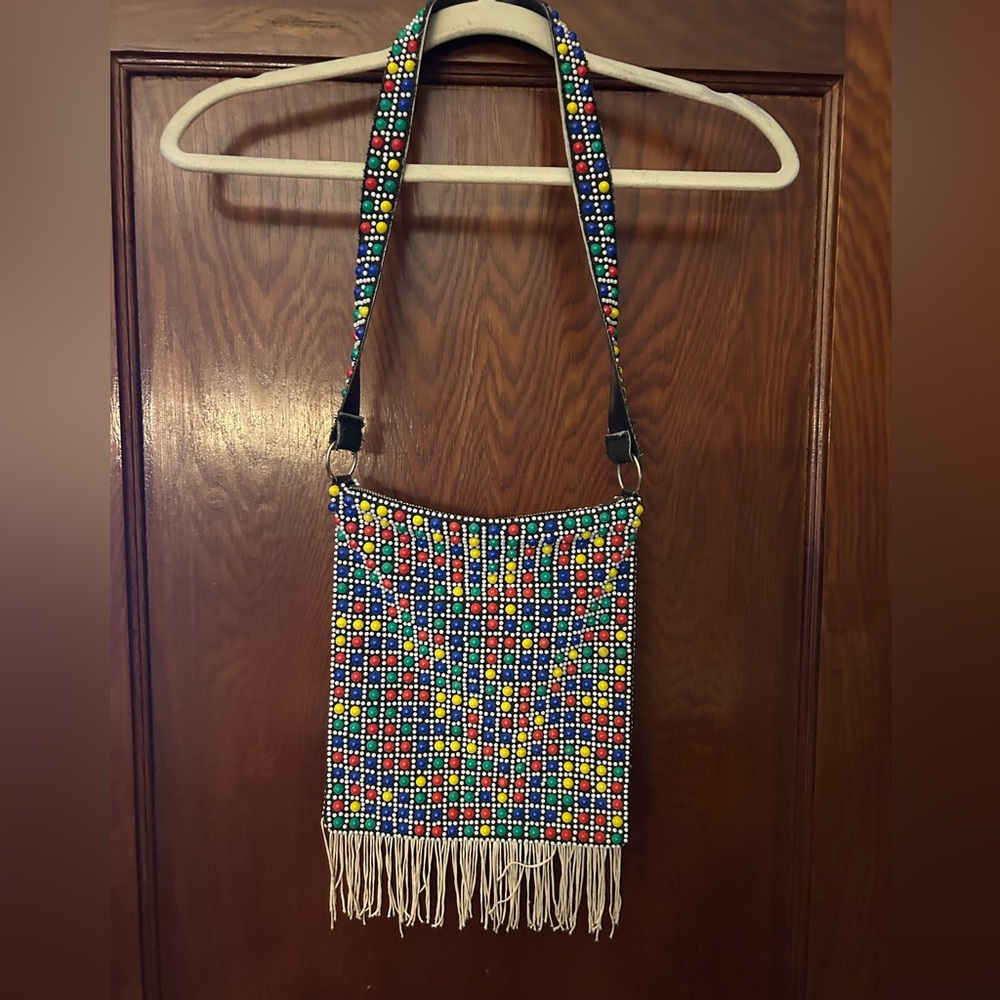 Vintage 1960's Mod Cand Dot Beaded Shoulder Bag with Fringe